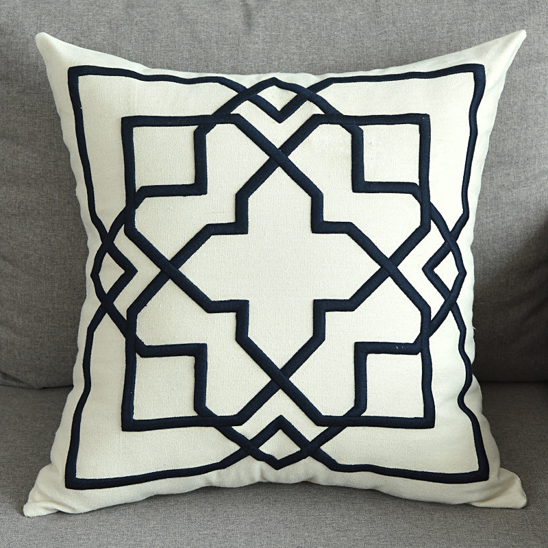 Cotton and linen geometric embroidered sofa pillowcase