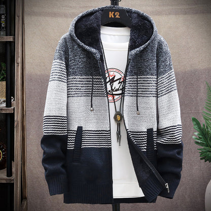 Men's Striped Colorblock Casual Hooded Cardigan