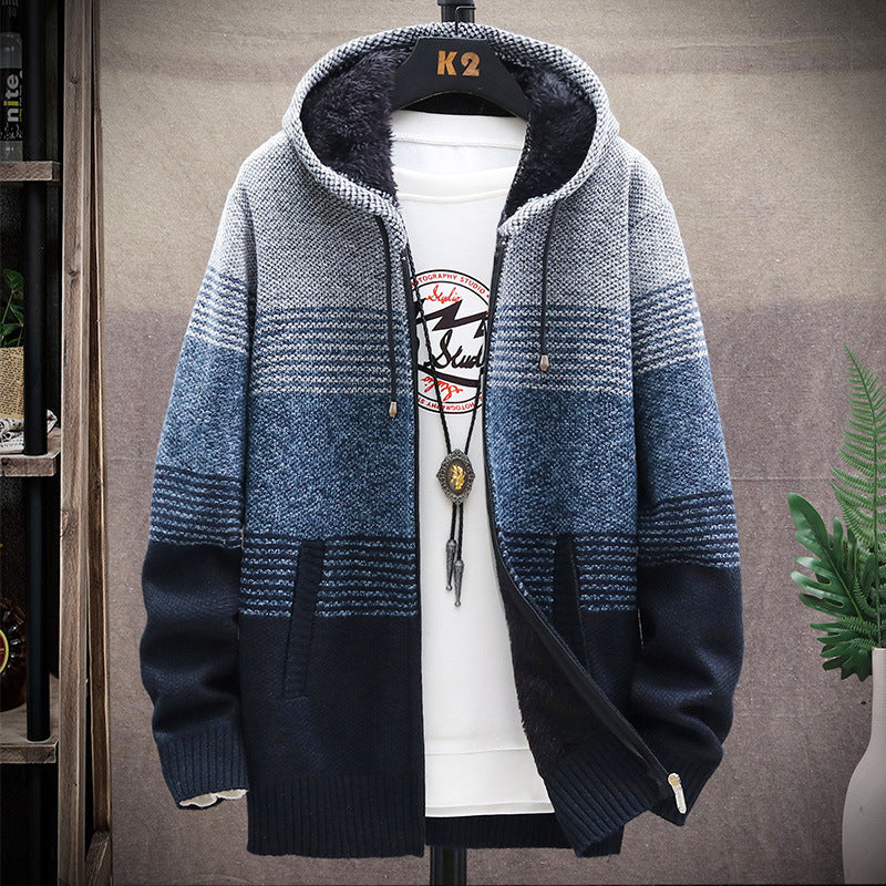 Men's Striped Colorblock Casual Hooded Cardigan