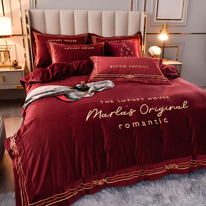 Four-Piece Milk Velvet Set On Light Luxury Bed