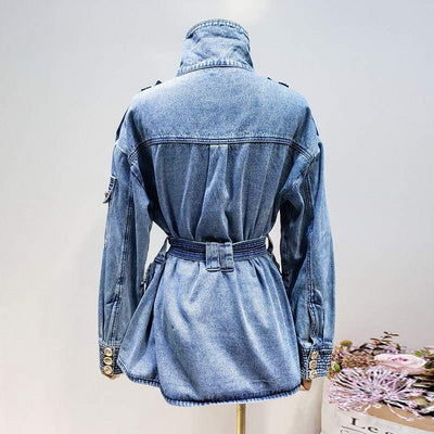 Golden Button Turtleneck Thick Denim Jacket