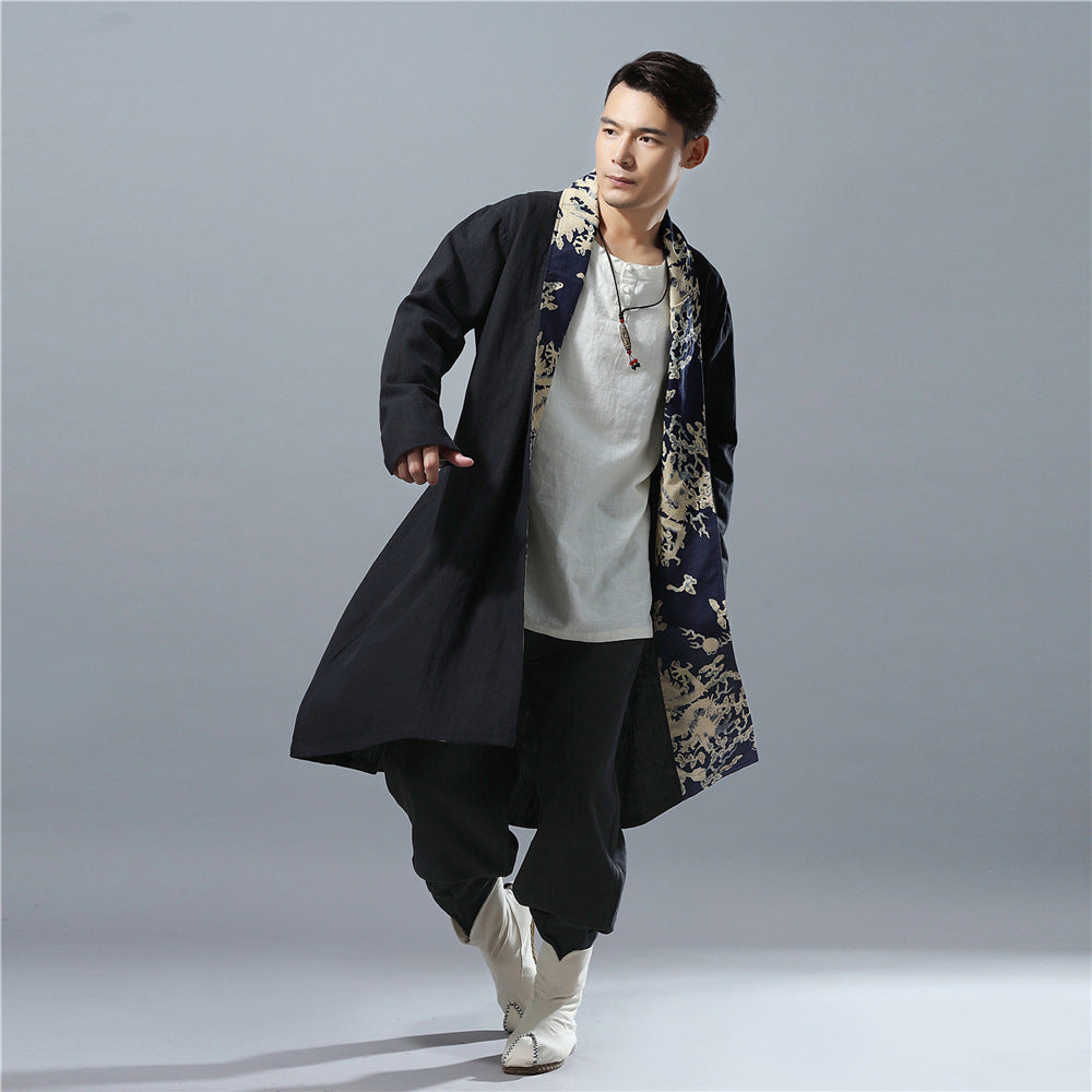 Chinese Style Cotton And Linen Printed Robe