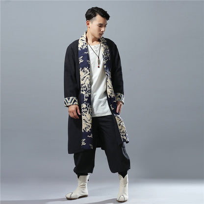 Chinese Style Cotton And Linen Printed Robe