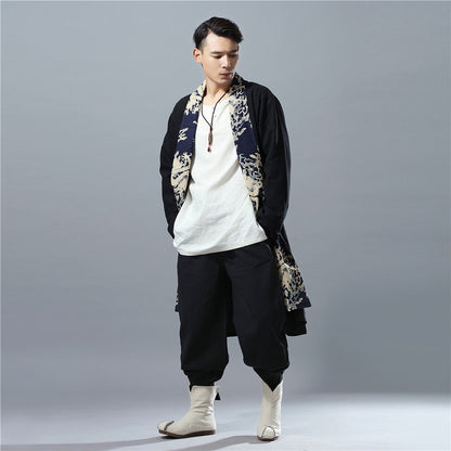 Chinese Style Cotton And Linen Printed Robe