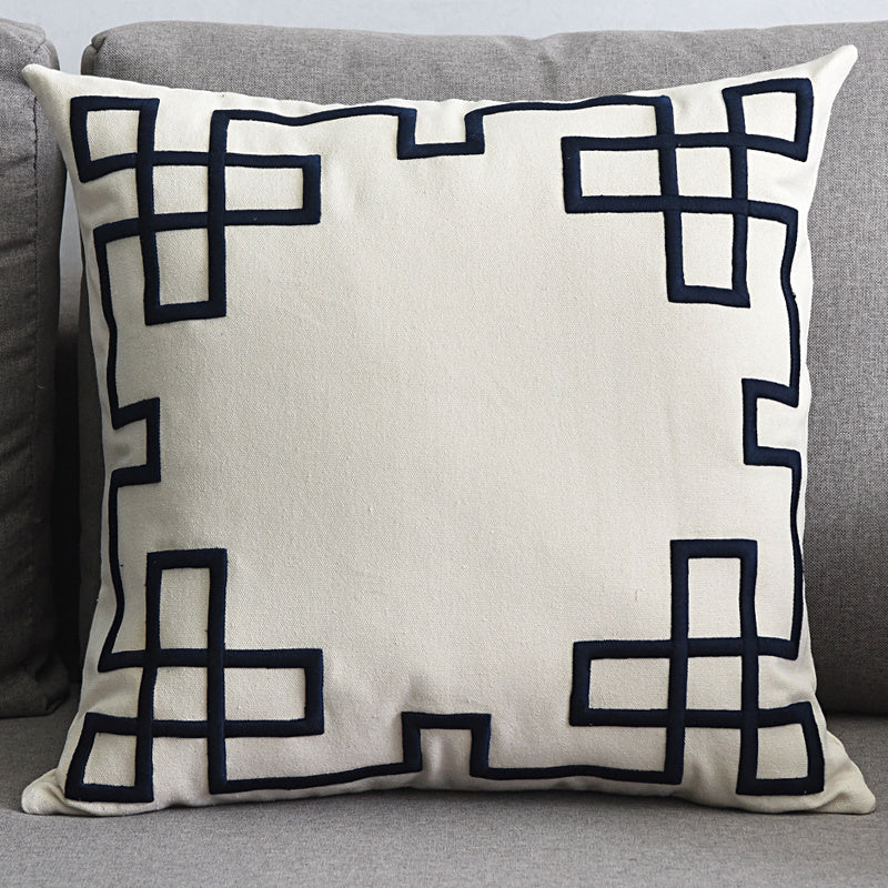 Cotton and linen geometric embroidered sofa pillowcase