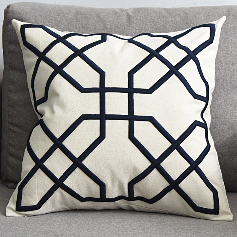 Cotton and linen geometric embroidered sofa pillowcase