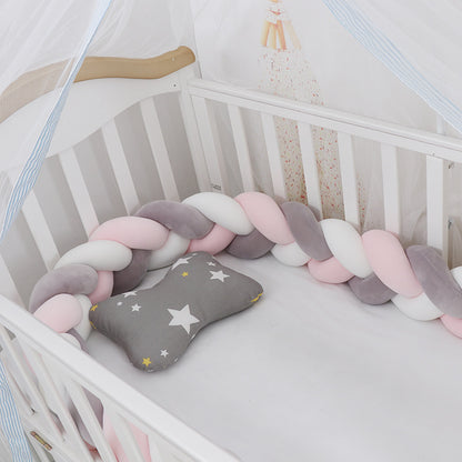 Heightening Baby Braided Crib Bumpers Knot Long Pillow Cushion Bedding Room Dector