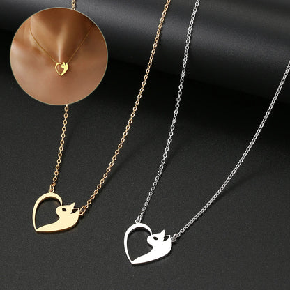 Women's Fashion Jewelry Stainless Steel Necklaces Heart Cat Hollow Pendant Choker Clavicle Chain Charm Fashion Necklaces For Women Jewelry Girls Gifts