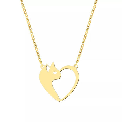 Women's Fashion Jewelry Stainless Steel Necklaces Heart Cat Hollow Pendant Choker Clavicle Chain Charm Fashion Necklaces For Women Jewelry Girls Gifts