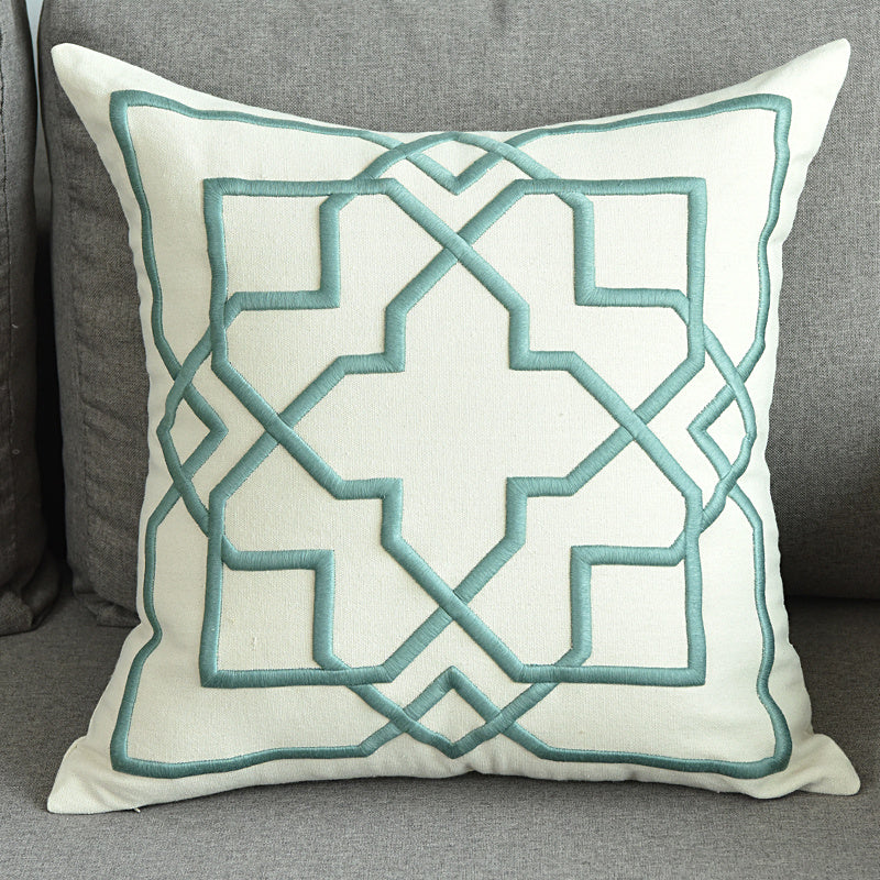 Cotton and linen geometric embroidered sofa pillowcase