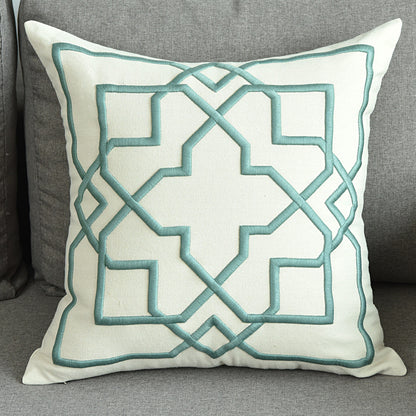 Cotton and linen geometric embroidered sofa pillowcase