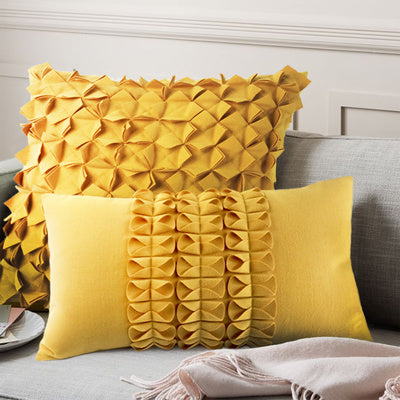 Lighting Up the Decorative Cushion of Modern Neoclassical Pure Hand-made Folding and Sewing Yellow Pillow Model House