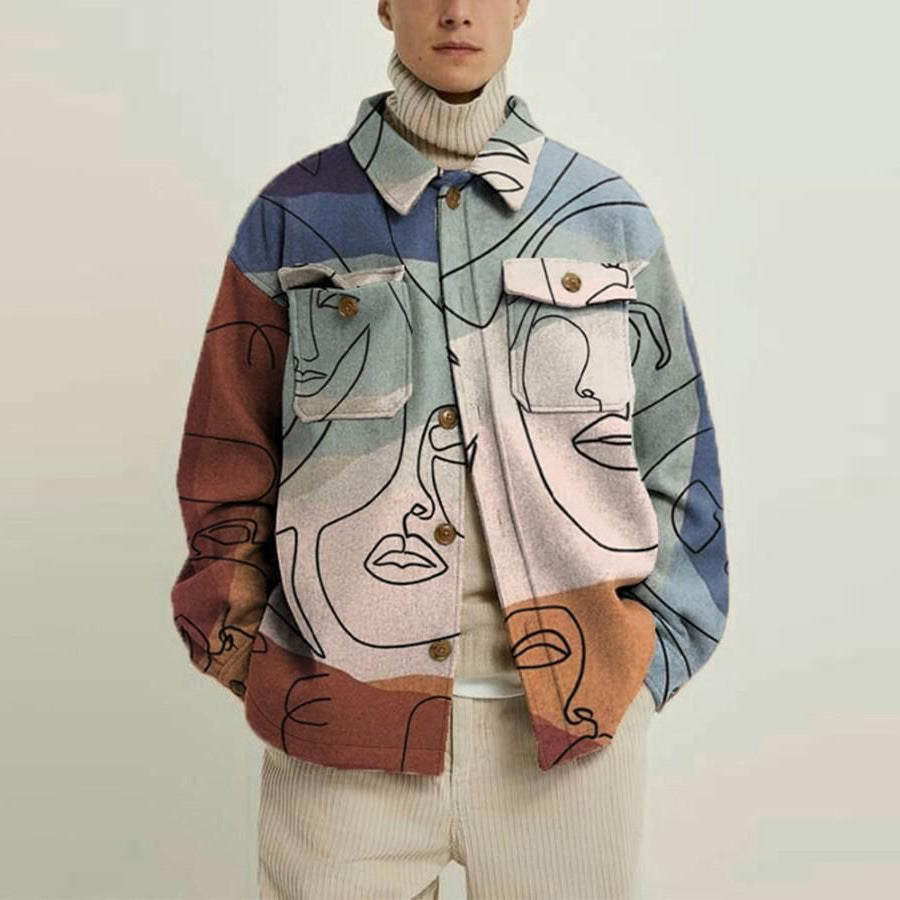 Explosive Autumn Printed Lapel Men's Jacket Top