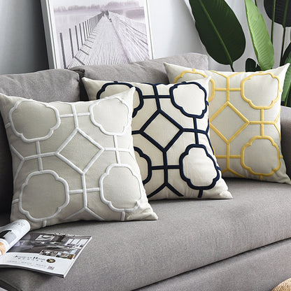 Cotton and linen geometric embroidered sofa pillowcase