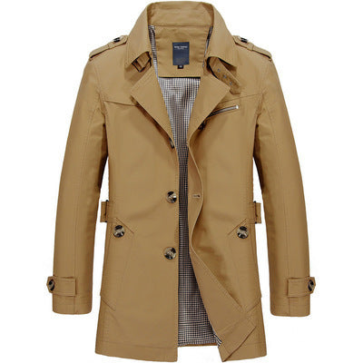 Men's casual jacket mid-length trench coat