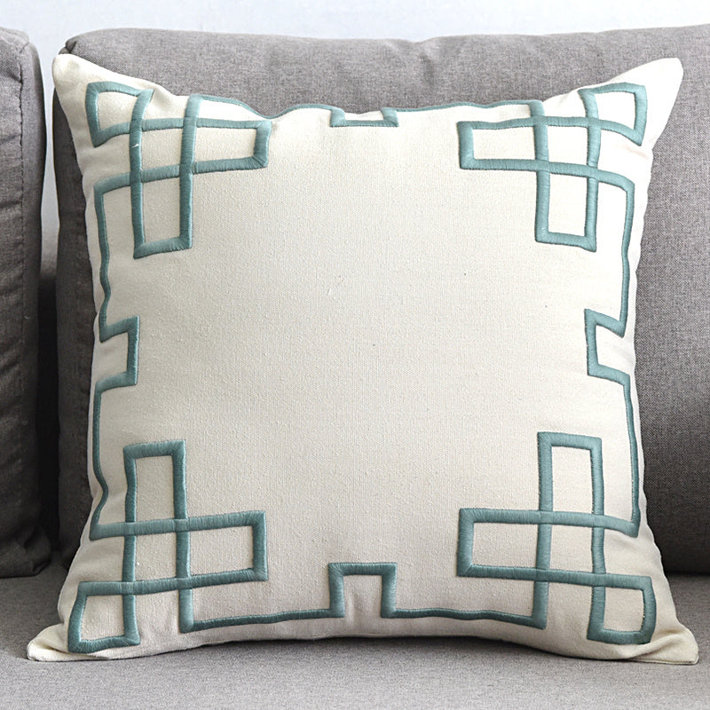 Cotton and linen geometric embroidered sofa pillowcase