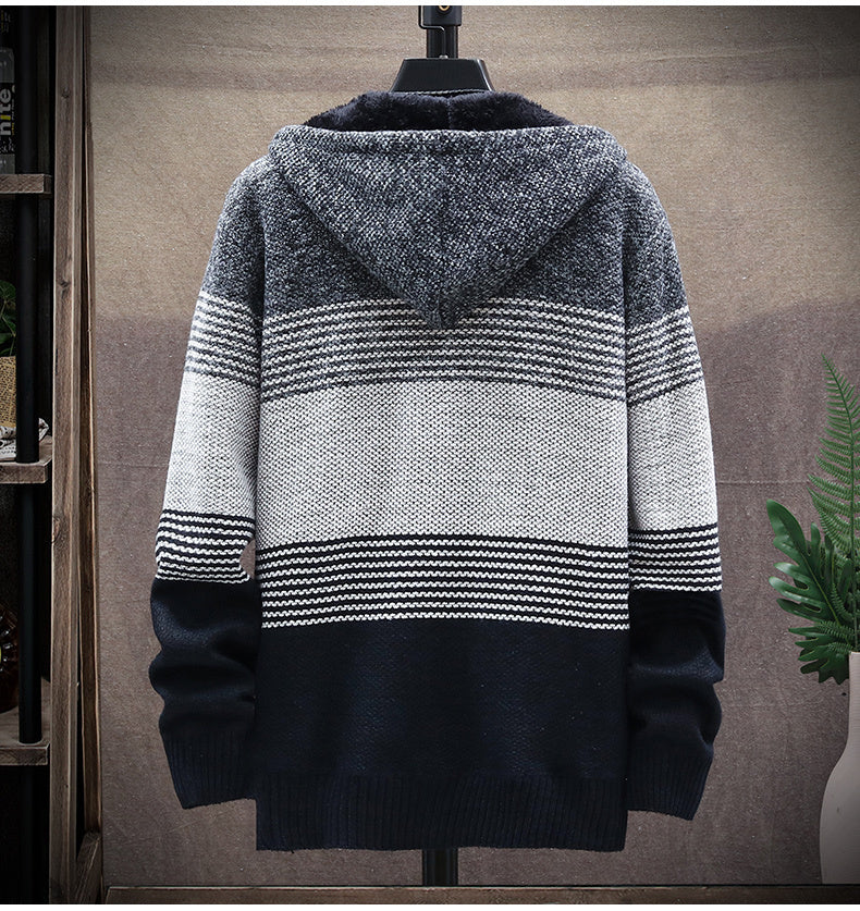 Men's Striped Colorblock Casual Hooded Cardigan