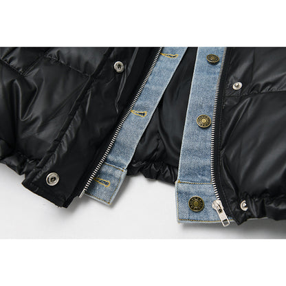 Loose Denim Stitching Jacket Black Padded