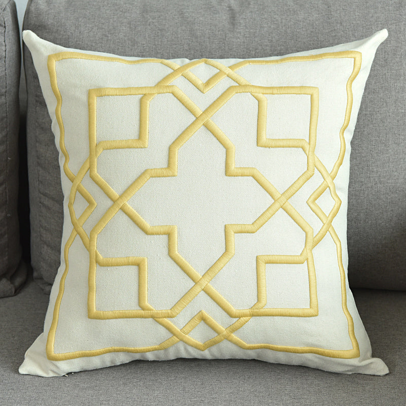 Cotton and linen geometric embroidered sofa pillowcase