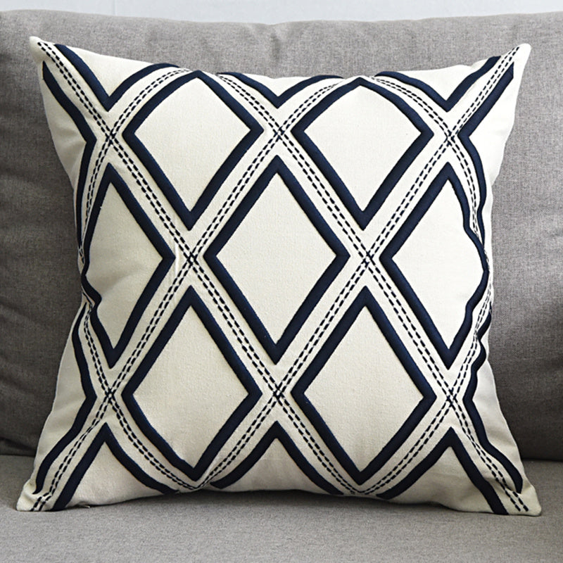 Cotton and linen geometric embroidered sofa pillowcase