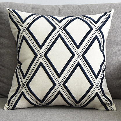 Cotton and linen geometric embroidered sofa pillowcase