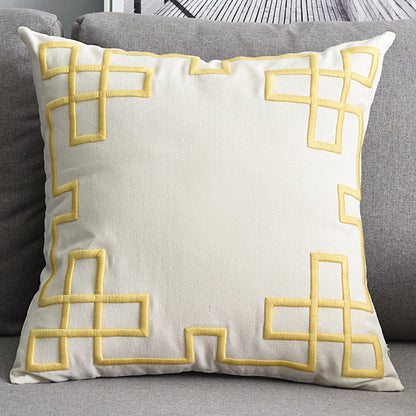 Cotton and linen geometric embroidered sofa pillowcase