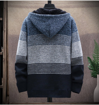 Men's Striped Colorblock Casual Hooded Cardigan