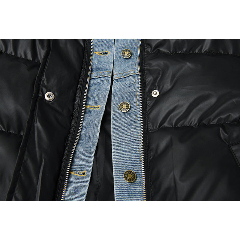 Loose Denim Stitching Jacket Black Padded