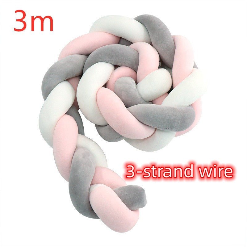 Heightening Baby Braided Crib Bumpers Knot Long Pillow Cushion Bedding Room Dector