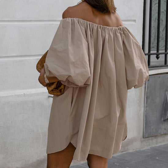 Off-the-shoulder Off-neck Puff Sleeve Pullover Dress