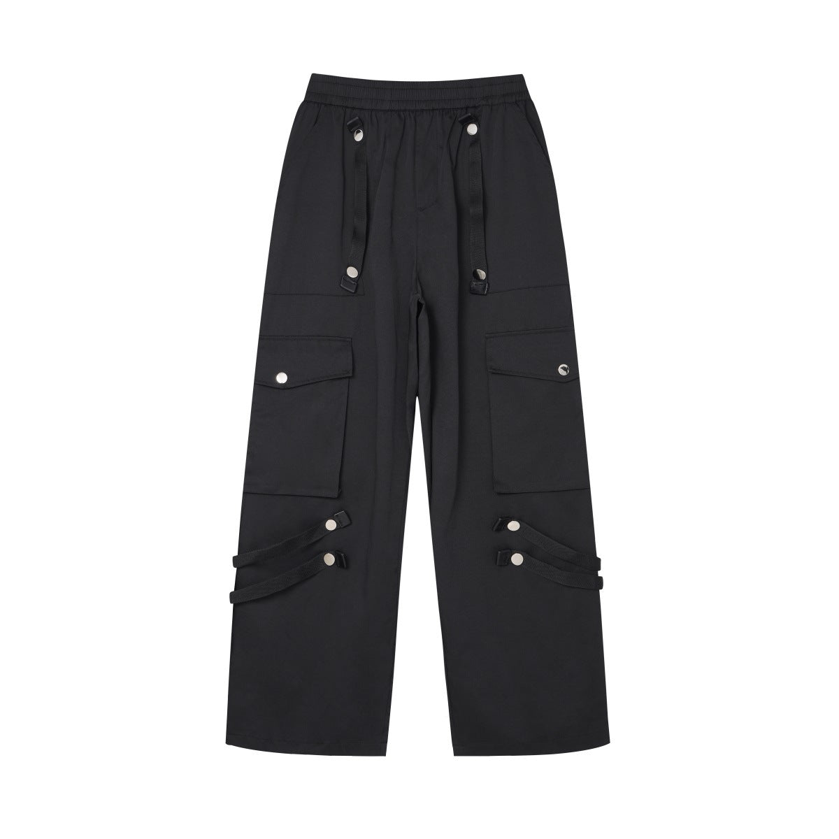 Metal Snap Fastener Detachable Webbing Multi-pocket Wide Leg Straight Overalls