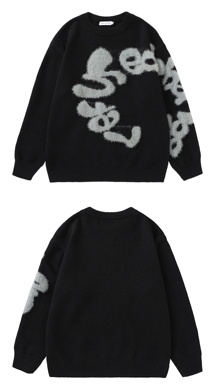 Plush Letter Crew Neck Sweater BF Men And Women Loose All-matching Sweater