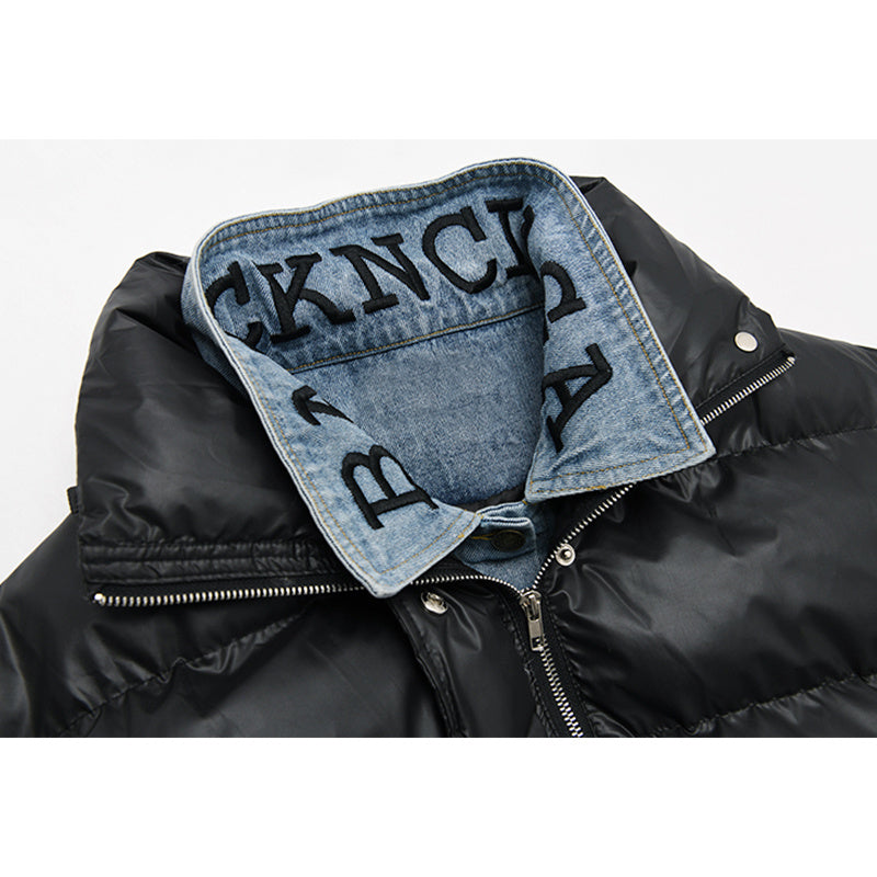 Loose Denim Stitching Jacket Black Padded