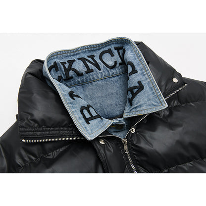 Loose Denim Stitching Jacket Black Padded