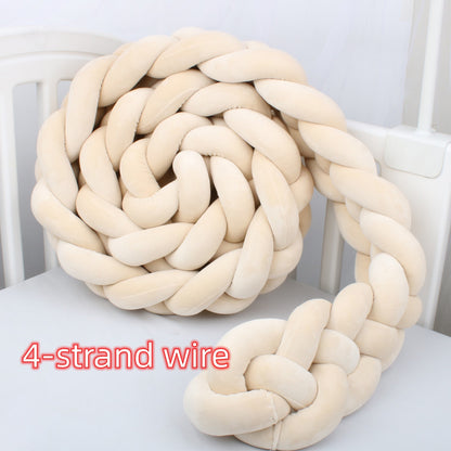 Heightening Baby Braided Crib Bumpers Knot Long Pillow Cushion Bedding Room Dector