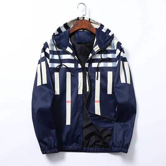 Stripe Plaid Printed Men's Casual Trench Jacket