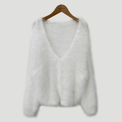 Lazy V-neck Cropped Sweater Coat Women