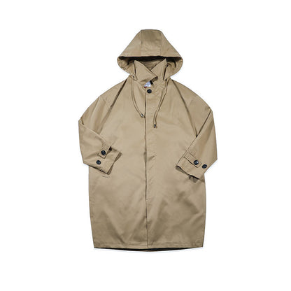 Hooded Drawstring Trench Coat Japanese Trendy Simple Casual Jacket