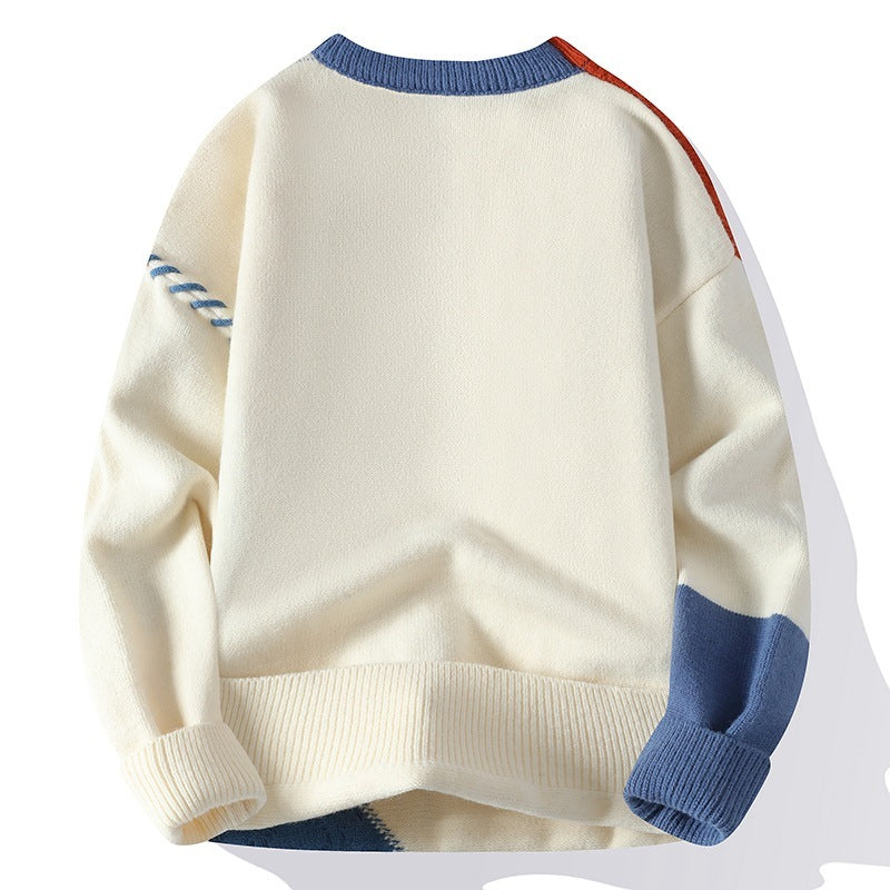 Sweater Men's American Retro Color Contrast Patchwork